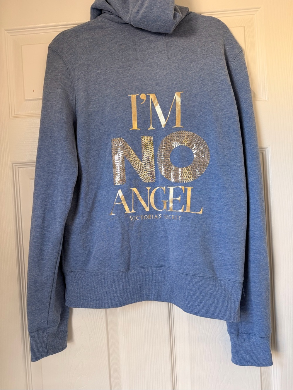 RARE Victoria's Secret Blue Hoodie with Gold 'I'm No Angel' Logo